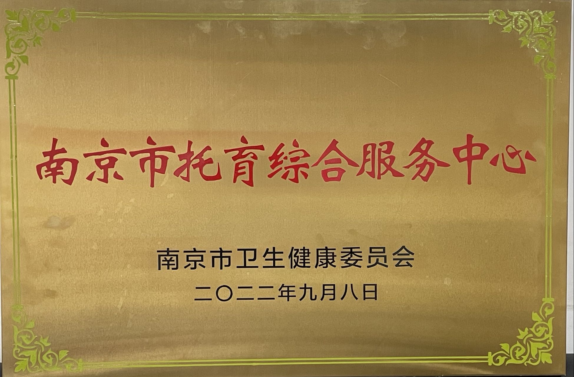 C:\Users\Administrator\Desktop\all\4雜項\其他\醫院榮譽\2023年榮譽獎牌（獎狀）照片\南京市托育綜合服務中心（2022.9.8）.jpg